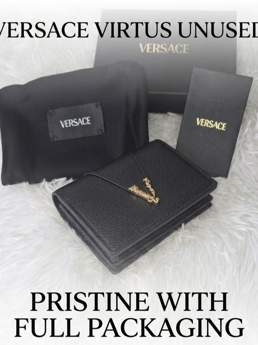 Unisex New With Dust Bag & Box Versace Black Leather Bi-Fold Card